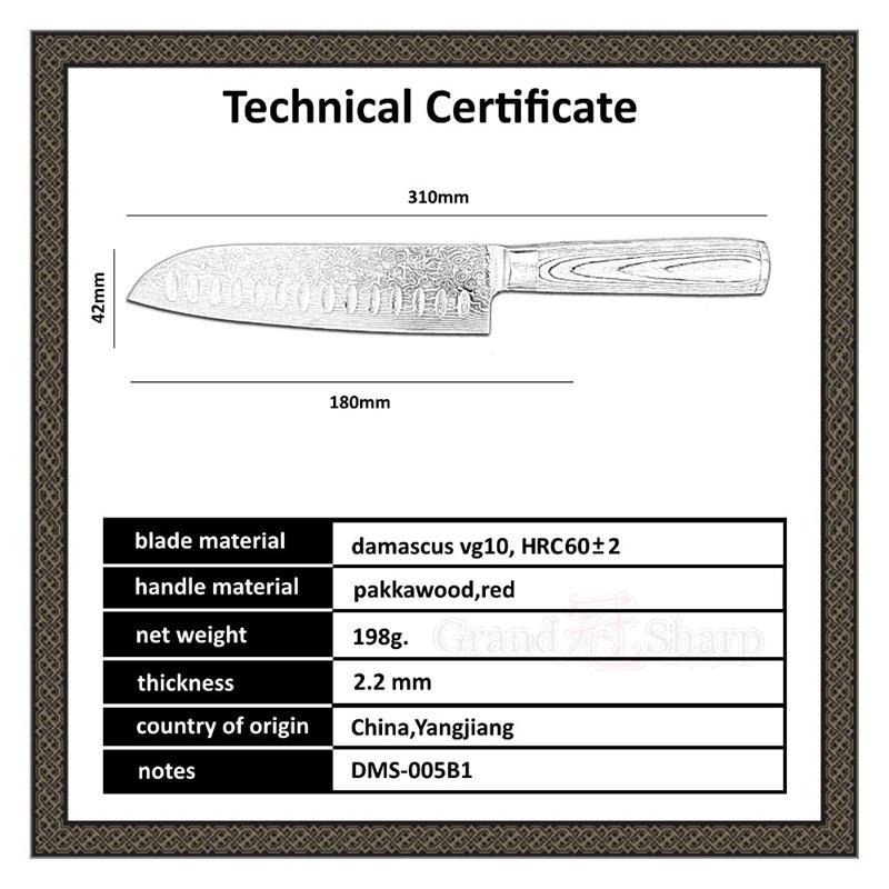 7 Inch Santoku Knife Damascus Steel VG10 Japanese Kitchen Knife Cooking Tools Pakka Wood Handle