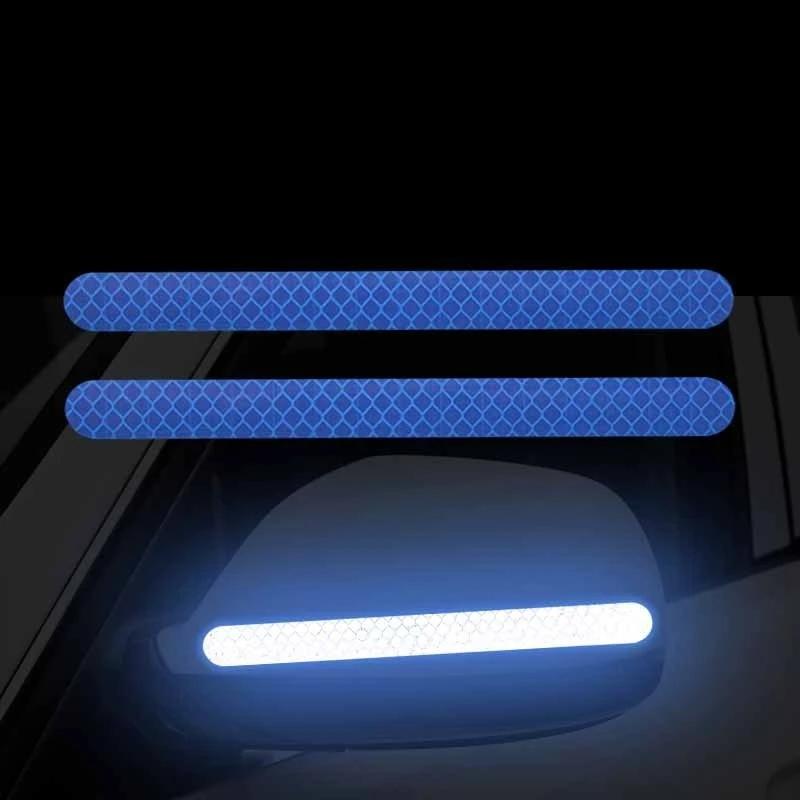4pcs Car's Strong Reflective Warning Stickers Mirror Film 16cm Safety Belt Rear Bright Reflection Scratch Cover Decorative Strip