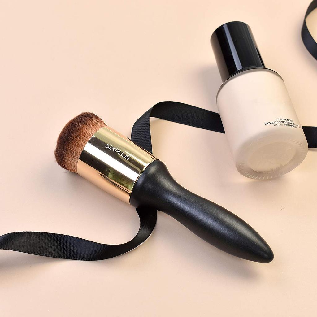 SIXPLUS Foundation Brush, Face Brush, Makeup Brush, Round, Soft, Skin-Friendly, Popular, Wooden Handle, Black