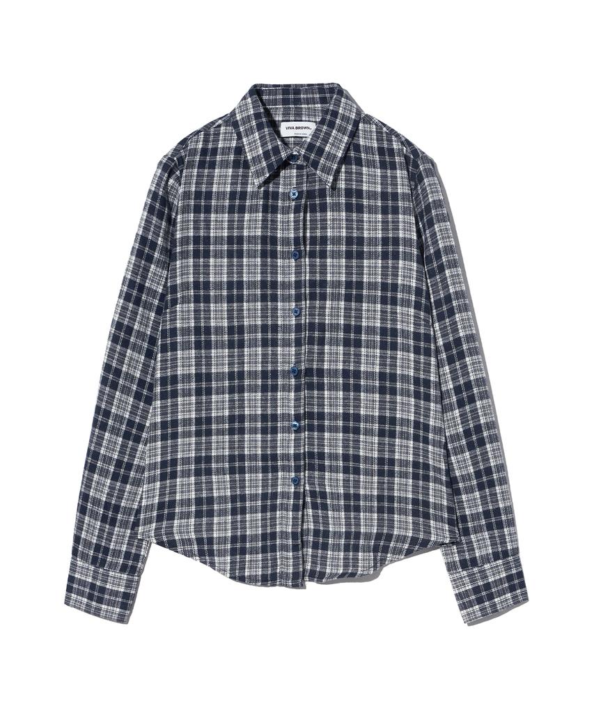 VIVABROWN 85-Viva077 Chess Slim Fit Long Sleeve Check Shirt Navy