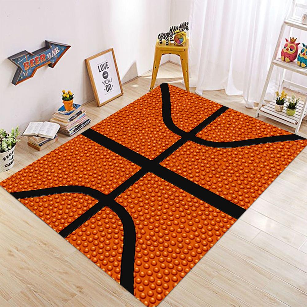 Large Basketball Court Pattern Carpet for Living Room and Bedroom Vibrant Orange Sport Theme Floor Mat Anti Slip Soft Area Rug 40x60cm