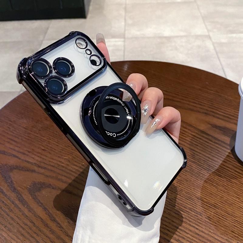 Luxury Transparent Magnetic Phone Case For 17 Air 13 14 15 16 17 Pro Max 11 12 With Ring Stand Plating Soft Case