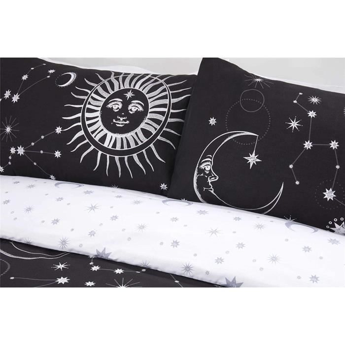 Céleste Soleils Lunes Stars Noir Argent Coton Mélange Simple Duvet Cover