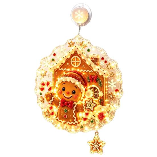 Party Atmosphere Light Christmas Suction Cup Window Light, Santa Claus Xmas Tree Warm Glow Home Decor Snowman Glass Ornament, Holiday Acrylic Hanging