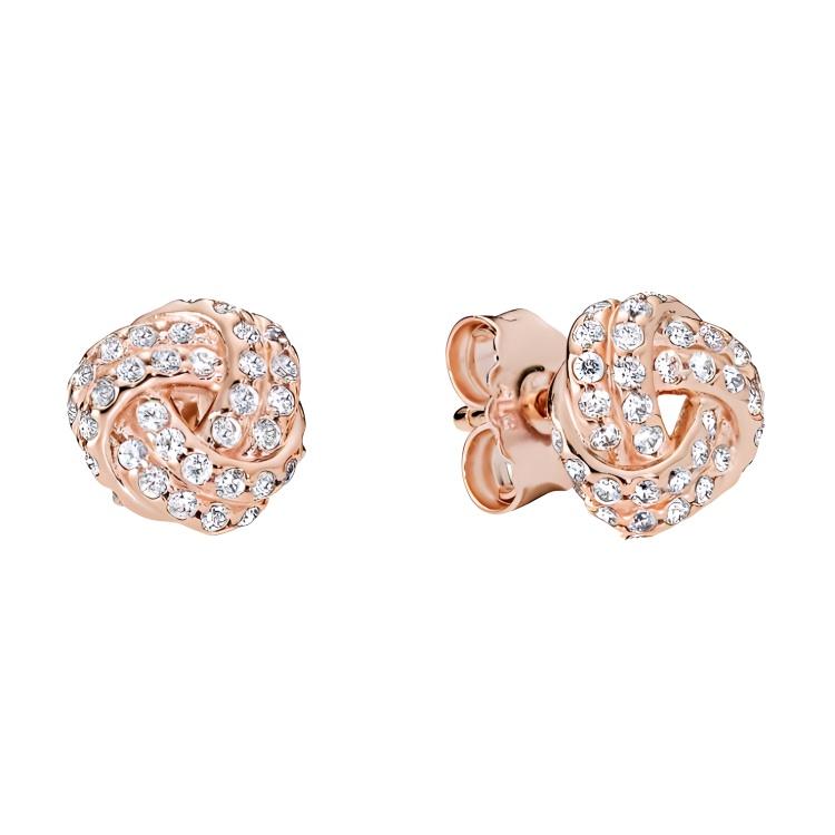 Pandora Solid Color Twisted Inlay Design Cubic Zirconia Stud Earrings Women earrings Rose-Gold 280696CZ Box