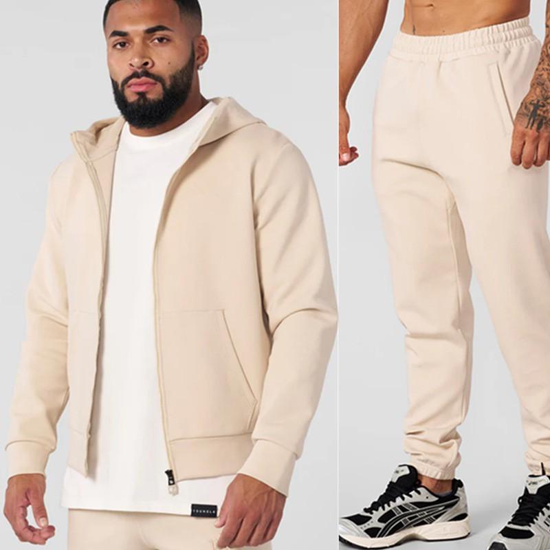 Mens Lightweight Running Fitness Set Hooded Long Sleeve Top Pants Gym Workout Outdoor Jogging Sportswear