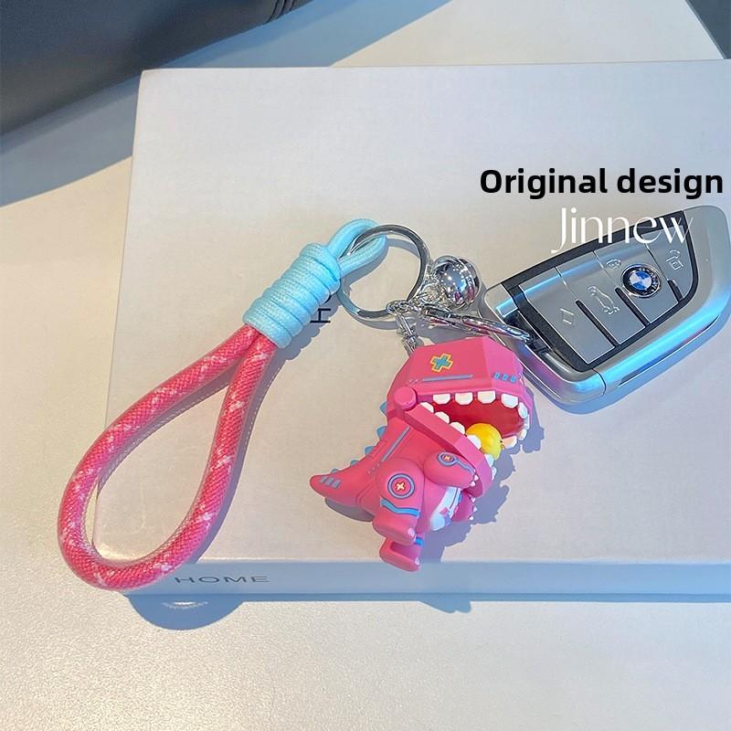 Silicone Dinosaur Keychain Fun Mechanical Keyring For Kids Bag And Car Keys