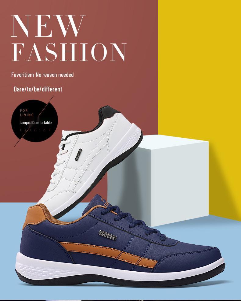 Men's Plus Size Waterproof Leather Skate Shoes: Soft Sole, Non-Slip Casual Sneakers for Spring and Autumn