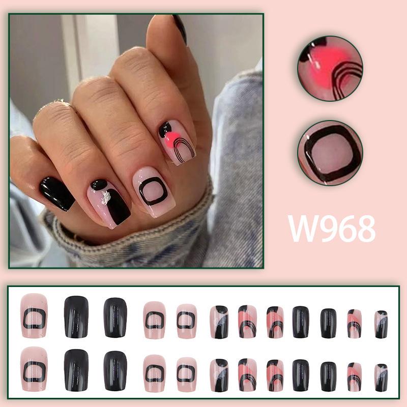 High-End Irregular Line Black Press-On Nail Art Stickers