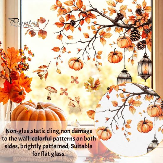 Removable Fall Window Stickers for Home Autumn Static Sticker with Cute Animals & Maple Leaves, Harvest Seasonal Glass Living Room Festival