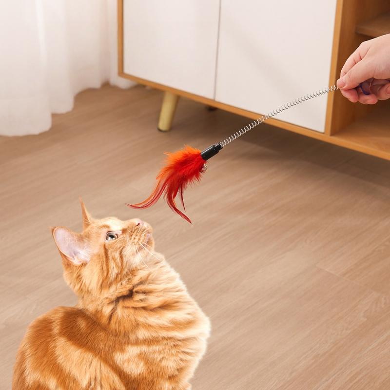 Swinging Spring Feather Cat Teaser with Suction Cup, Interactive Cat Toy with Sounding Bell, Teaser Wand Toys