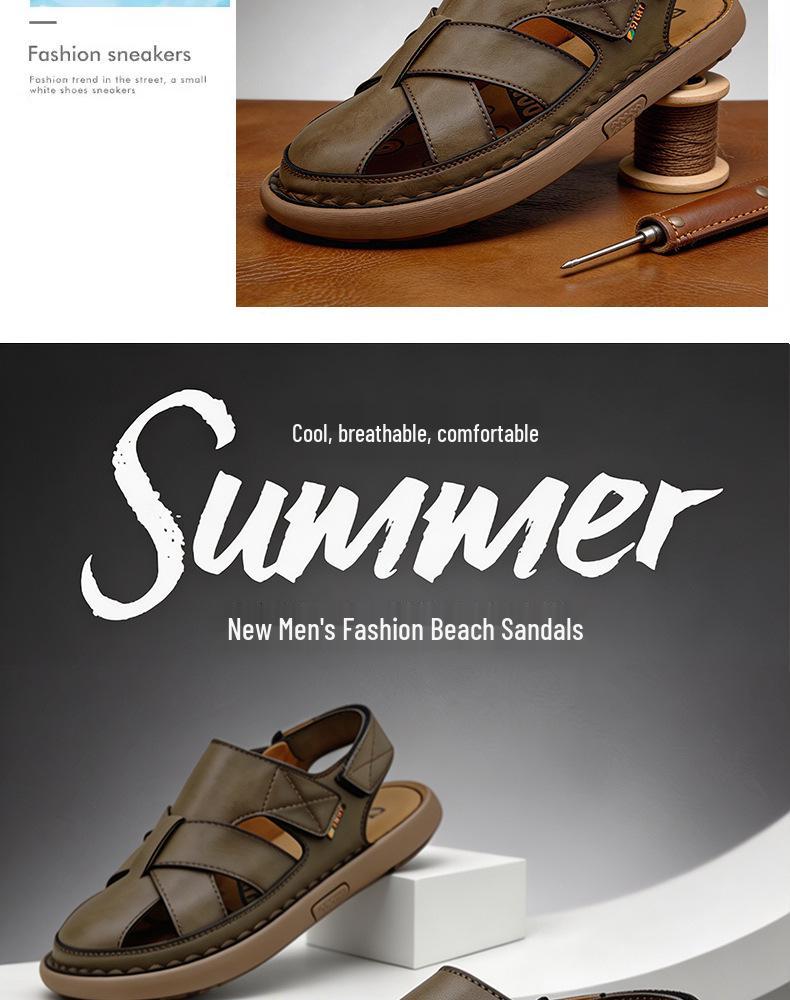 Men's Casual Large Size Lightweight Beach Sandals with Handmade Stitching