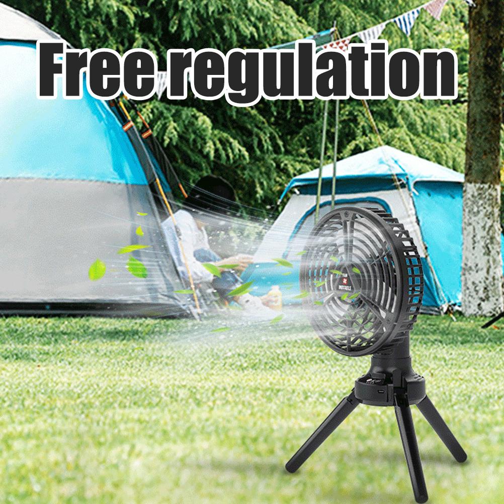 Portable Desk Fan with Tripod Light USB Rechargeable Air Cooling Fan Light Outdoor Camping Ceiling Fan for Travel Tent