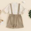 Baby Boys Summer Shorts Sets Short Sleeve Button Up Romper and Suspender Shorts Sets