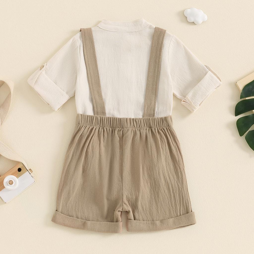 Baby Boys Summer Shorts Sets Short Sleeve Button Up Romper and Suspender Shorts Sets