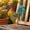 Colorful Garden Rooster Metal Statues, Waterproof Chicken Sculpture, Star Pattern Yard Decor Deco Outdoor Ornament for Patio Lawn Backyard Decorative