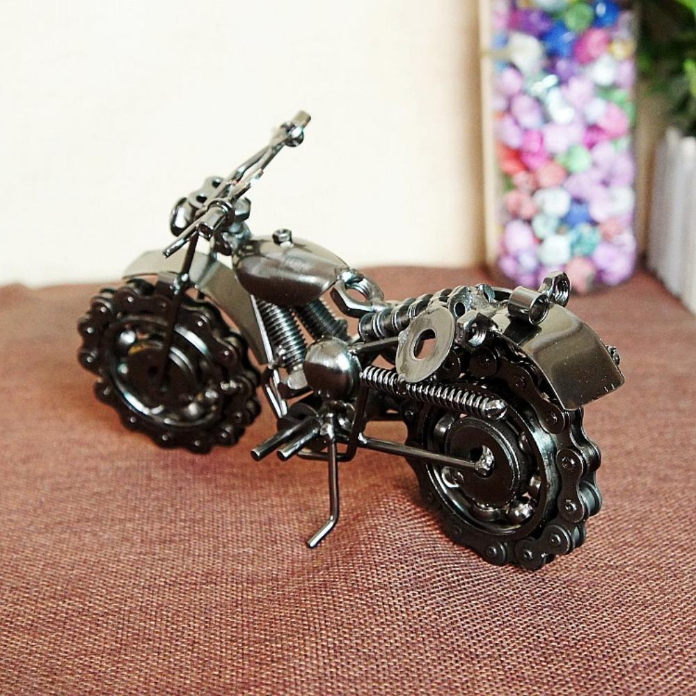 Modèle de Moto à Chaîne Fait Main Ornement en Fer Forgé Artisanat Métallique Décoration de Maison Antique Cadeaux Créatifs