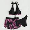 Womens Halter Neck Padded Bra Bikini Set Boy Shorts Swimsuit Beachwear Swimwear