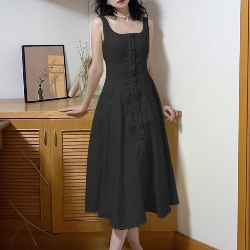 ZANZEA Damen Lässig Rundhals Sommer Ärmelloses Kleid