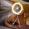 Outdoor Tripod Fan Portable Camping Fan With LED Light 3 Speed Adjustable Air Circulator Fan Rechargeable Outdoor Foldable Fan