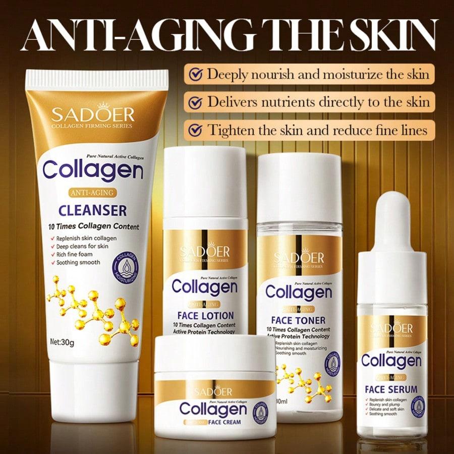 5pcs Collagen Skincare Set, Includes Brightening Collagen Face Cream, Toner, Cleanser, Moisturizer