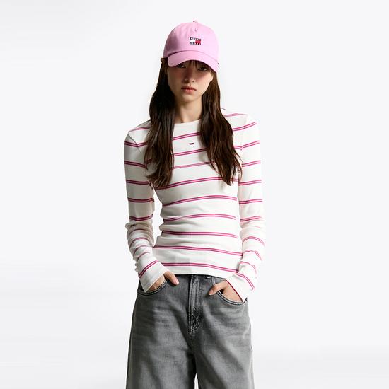 Slim Essential Ribbed Long Sleeve T-Shirt (T32F7TTO03TWT10FB) XS розовый