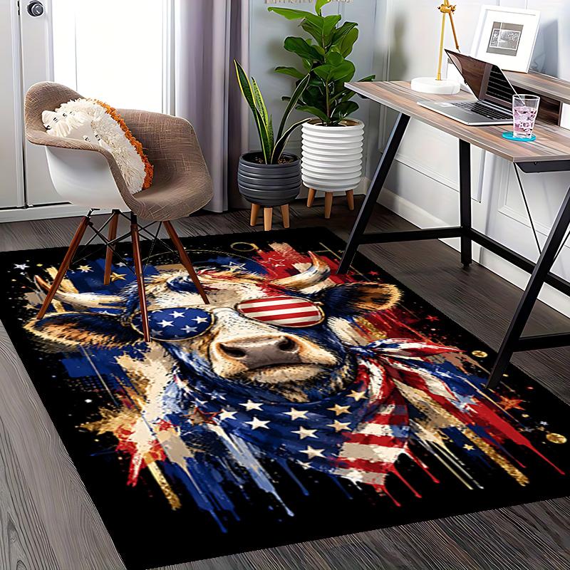 1pc American Cow Celebration Carpet Rug for Bedroom Living Room Decor Sofa Home Game Area Rug Non-slip Floor Mat. D7220192