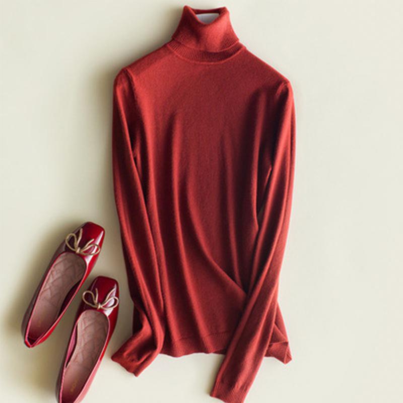 

Осенне-зимний топ, однотонный пуловер для женщин, толстая вязаная женская водолазка, женский свитер оверсайз, вязаный свитер, пуловер, свитер M вино красного
