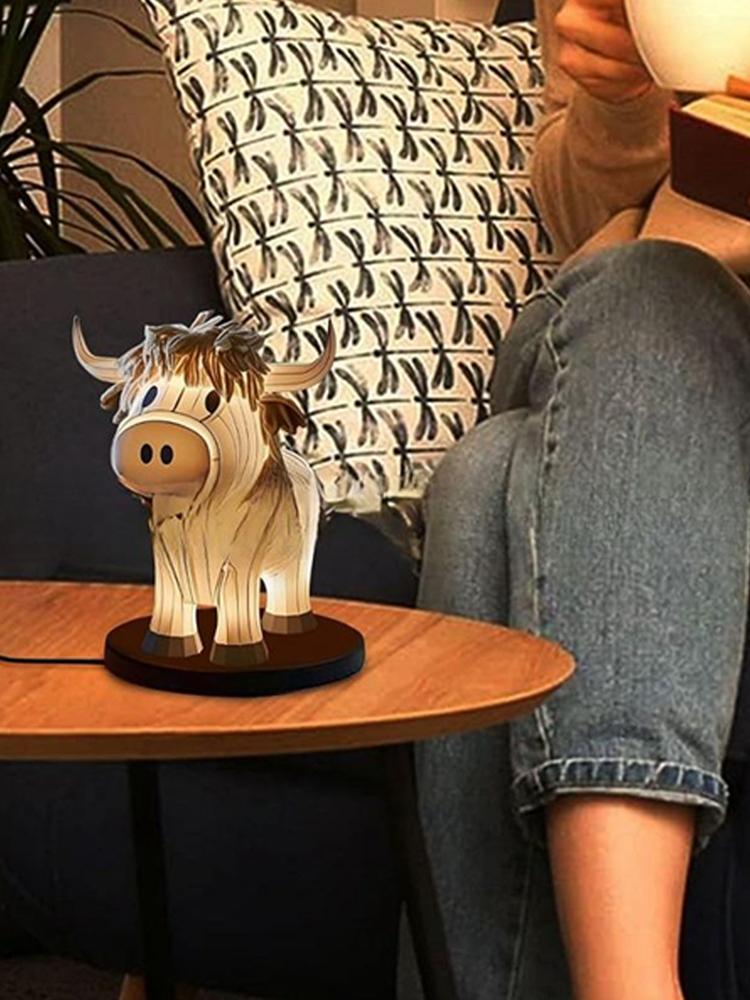 Yak Table Lamp Lighted Calf Animal Desk Light Ornament for Home Bedroom Bedside Decor