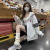 American Style Embroidered Hoodie with Four Stripes - Casual Loose Fit for Couples