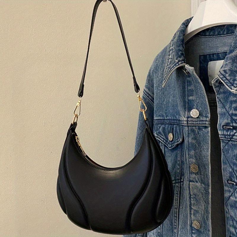 Stylish Shoulder Bag with Golden-Tone Hardware & Zipper Closure Versatile Nylon Lined Chic Handbag for Casual & Formal Occasions