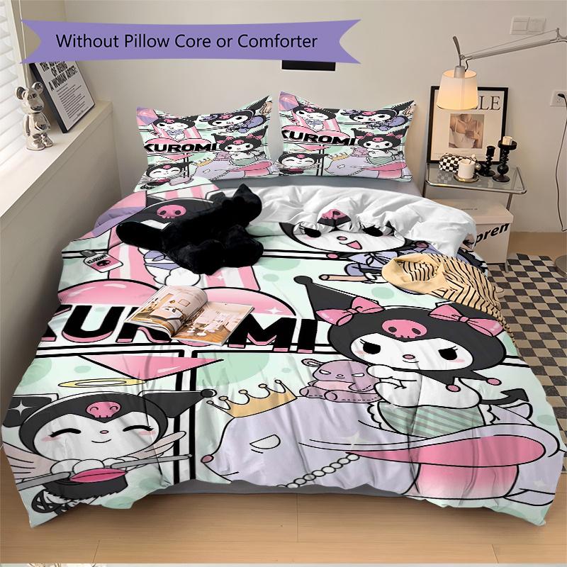 3pcs Fantasy Kuromi's Cute Adventures Printed Bedding Set, Soft and Comfortable Quilt Cover for Bedroom, Guest Room (Not Included).S019