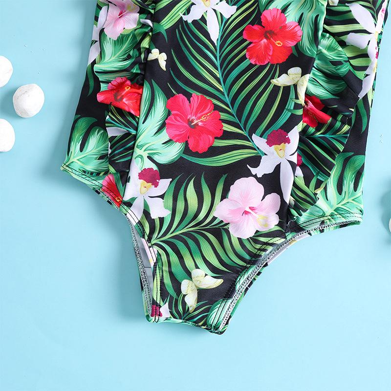 In-Stock Green Floral Ruffle One-Piece Swimsuit for Baby Girls and Toddlers