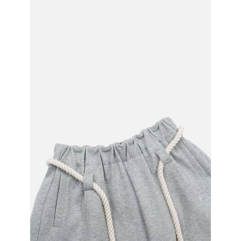 Women's High Waisted Street Style Wide Leg Sweatpants Thick Braided Drawstring Loose Baggy Floor Length Casual Fashion Trousers