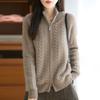 Herbst und Winter Verdickt 100% Wolle Pullover Damen Doppelreißverschluss Gestrickter Pullover Einfarbige Warme Jacke Ganzkörper Gedrehter Stehkragen Pullover