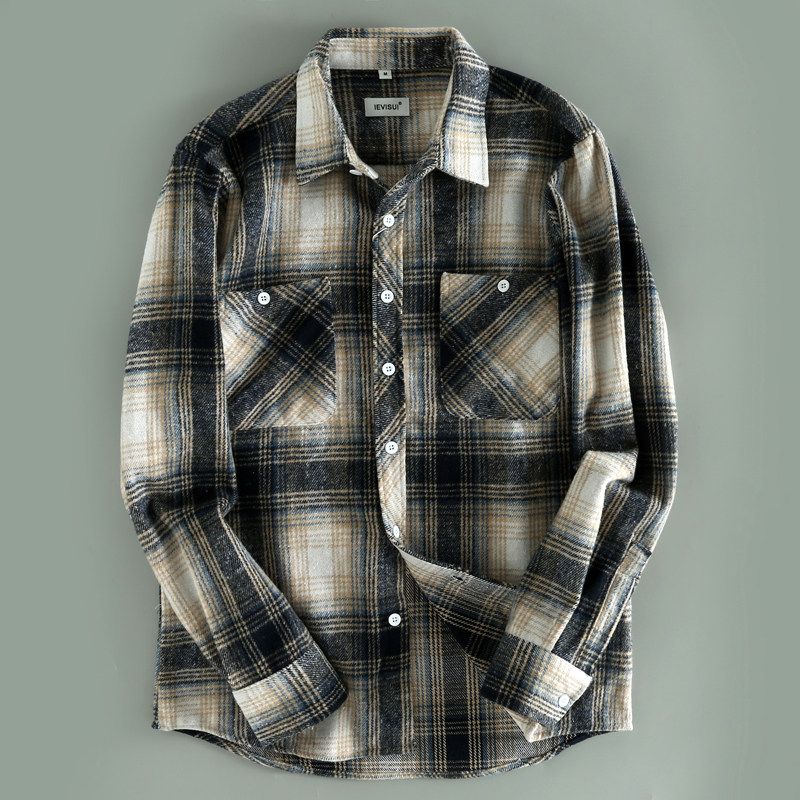 Excess Export Stock Brushed Thickened Soft Breathable Fashionable Trendy Plaid Turn-Down Collar Long-Sleeve Casual Shirt