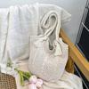 Portable Bohemian Knitted Shoulder Bag Hollowed Out Solid Color Casual Woven Handbag Sweet Soft Crochet Tote Bag CLE