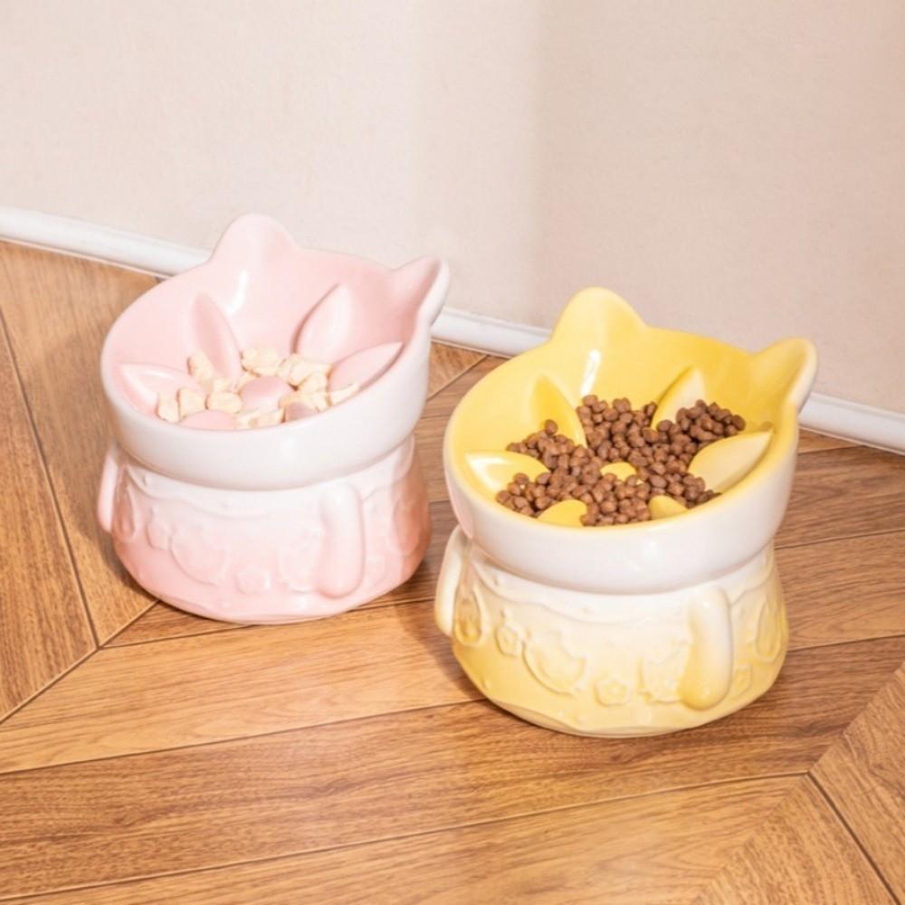 Slanted Mouth Pet Feeder Bowl Ceramic Cat High Foot Bowl Cat Slow Food Bowl  for Feeding
