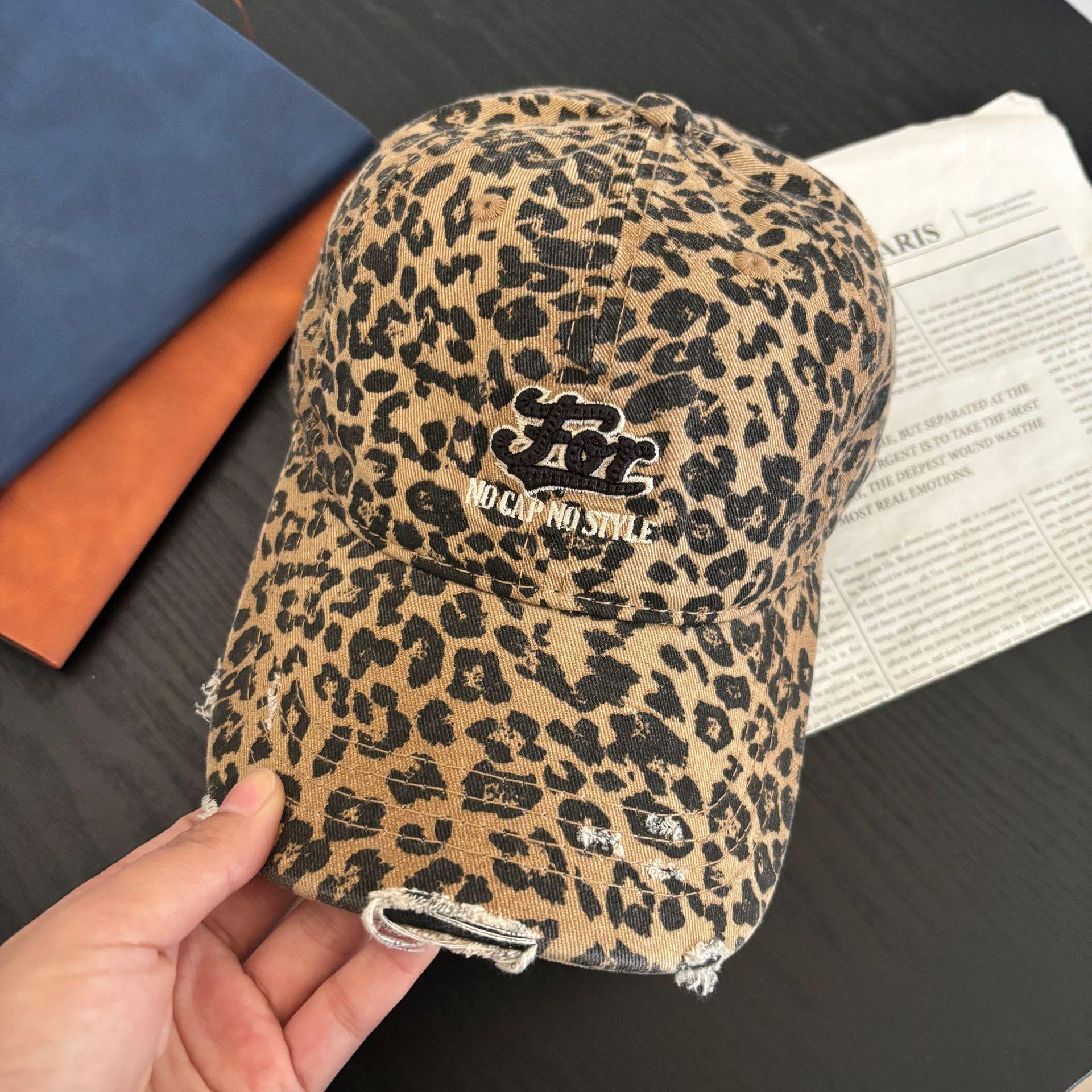 

Весенняя бейсболка с леопардовым принтом, детская бейсболка из ретро-стиранного денима, мужская бейсболка с вышитыми буквами и персонализированной надписью M（56-58cm）