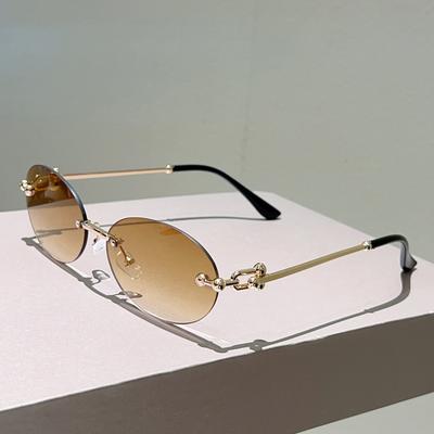 New  Vintage Rimless Oval Sunglasses Women For Men Luxury Brand Designer Sun Glasses Punk Popular Metal Ball Sexy Eyeglasses