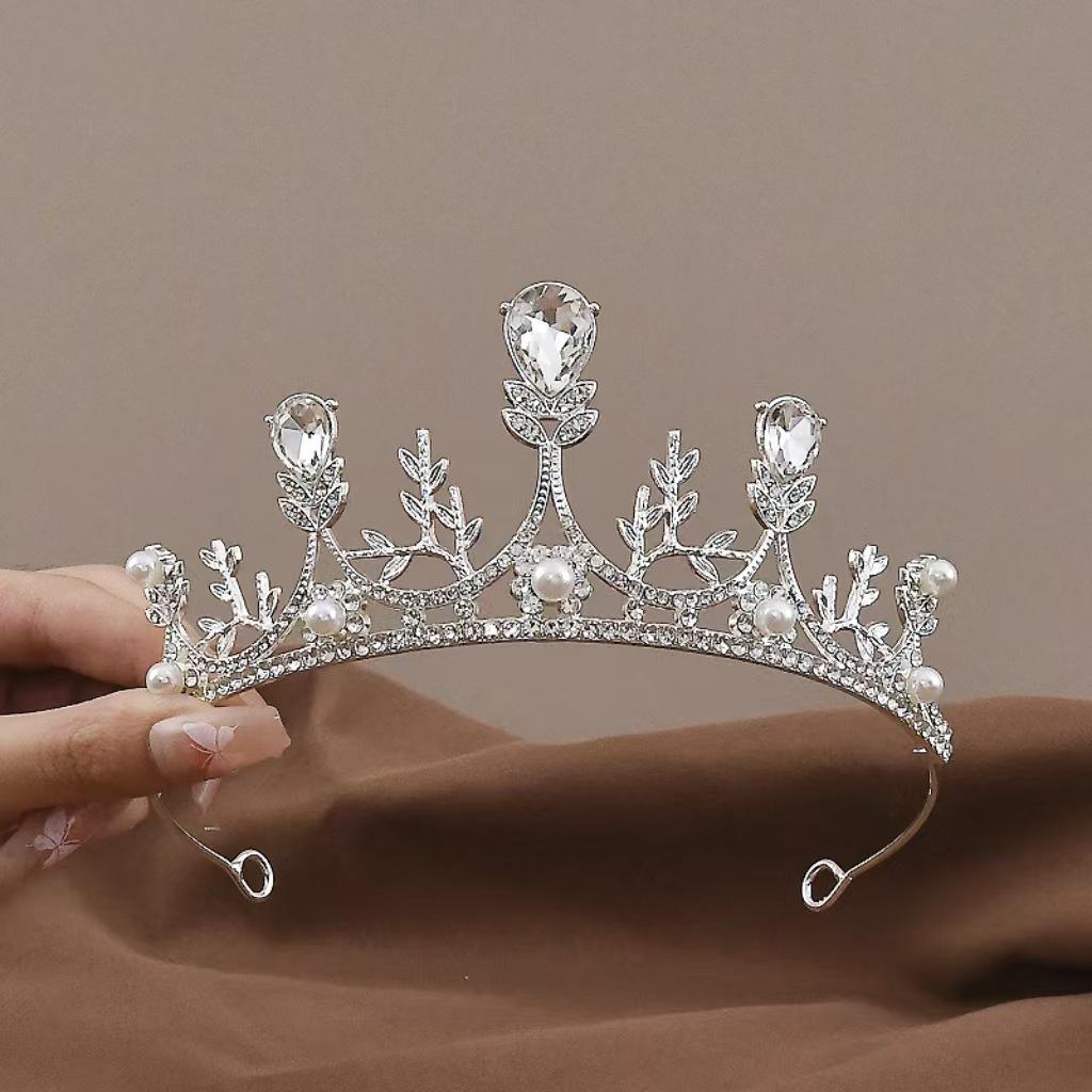 

Детская хрустальная корона-ободок с листьями для принцессы, для рождественских и празднований дня рождения белый/серебряный