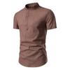 Baumwolle Leinen Herren Kragen Knopf Langarm Tops Sommer Grandad Shirt Bluse T-Shirt