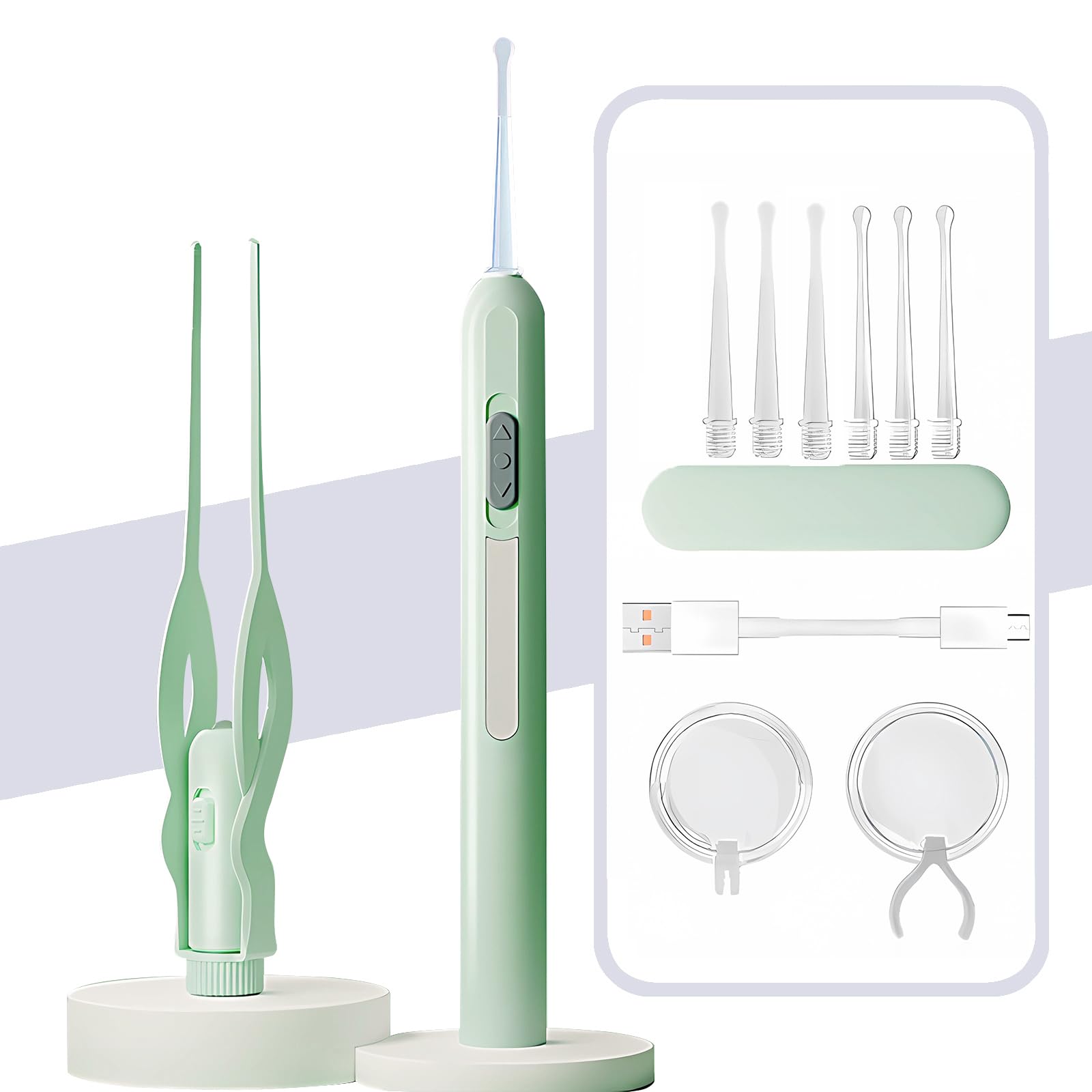 

Светящийся ушной вкладыш со светодиодной подсветкой, перезаряжаемый через USB, светящийся ушной вкладыш, лупа для чистки ушей, светящийся ушной вкладыш для дома, светящийся ушной вкладыш зелёный