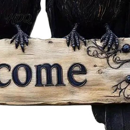 Unique Festival Gift Halloween Crow Door Hanger Sign Wooden Black Welcome Gothic Seasonal Hanging Plaque Rustic Vintage Outdoor Decor for