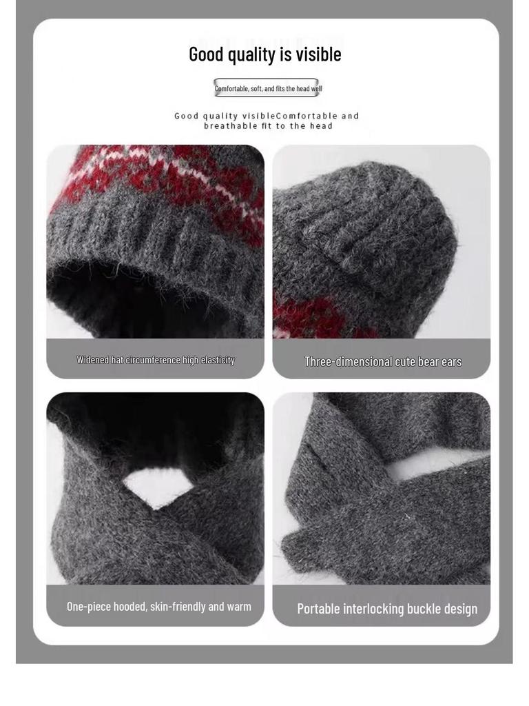 Damen Niedliche Kleine Bär Strickmütze: Warm, Winddicht, Ohrenschutz, Kältebeständig, Plüsch für Herbst und Winter