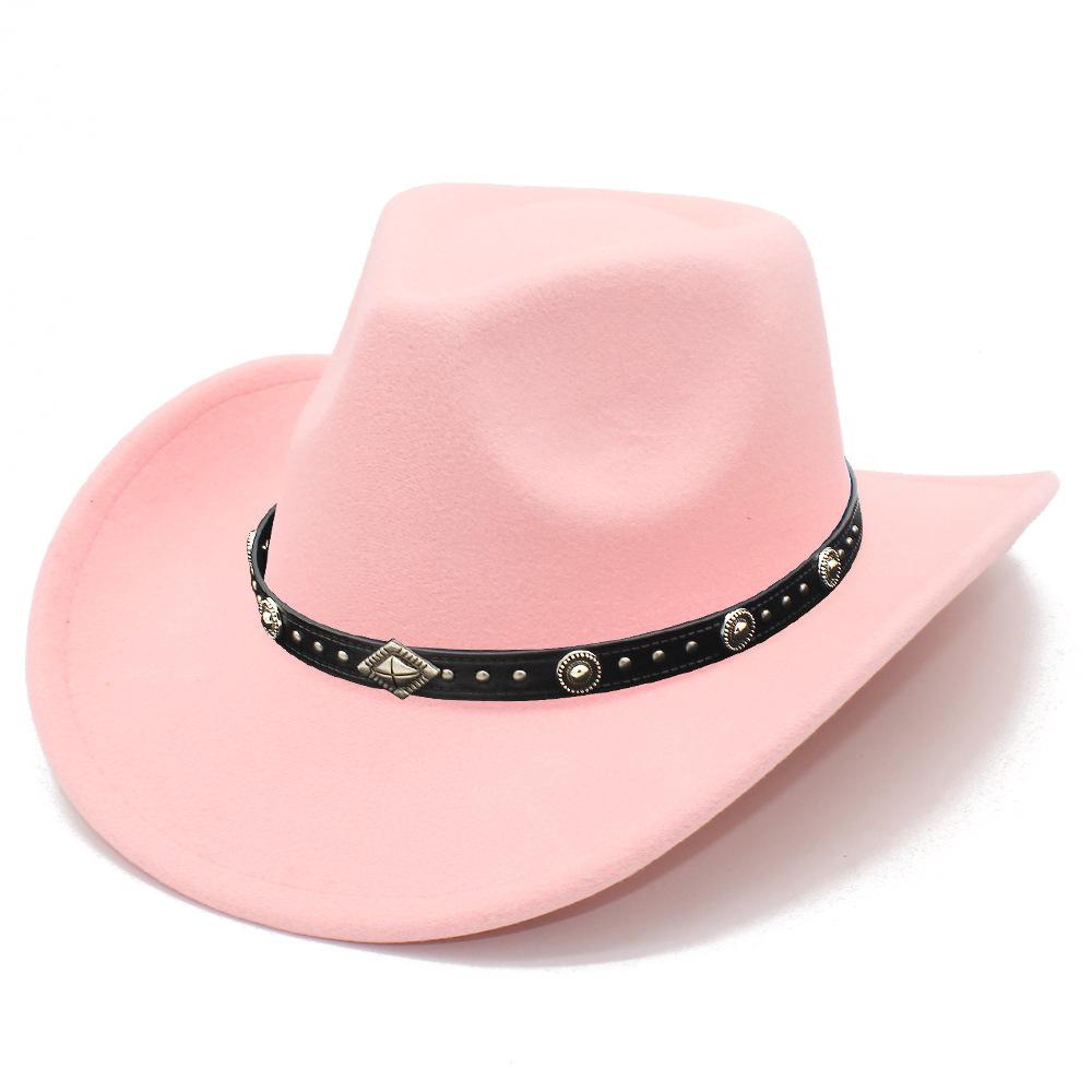 European and American Style Men and Women Couples Western Cowboy Hat Woolen Wide Brim Party Performance Hat Black Rivet Decorative Top Hat