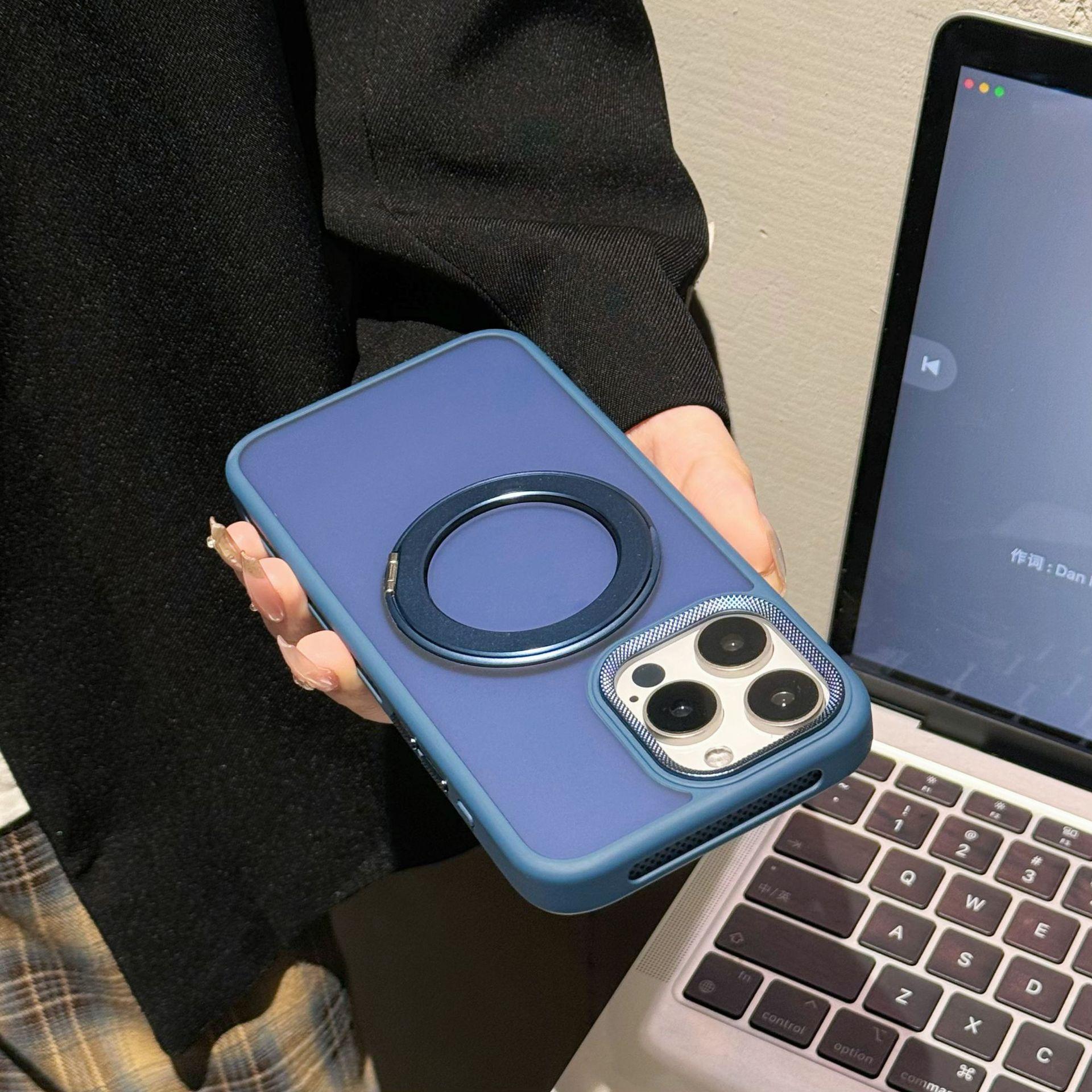 

Вращающаяся магнитная подставка подходит для чехлов для телефонов iPhone16promax и чехлов Apple 15 с покрытием soft-touch iPhone11Promax синий