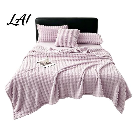 High Density Flannel Throw Soft Plush Blanket 3D Bubble Rabbit Fur Texture Thickened Thermal Comfortable Couch Throw Double-Sided Milk Velvet
