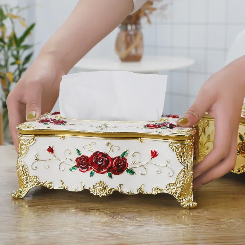 Servilletero Grande Dorado - Creativa Caja de Papel de Plástico de Escritorio para el Hogar