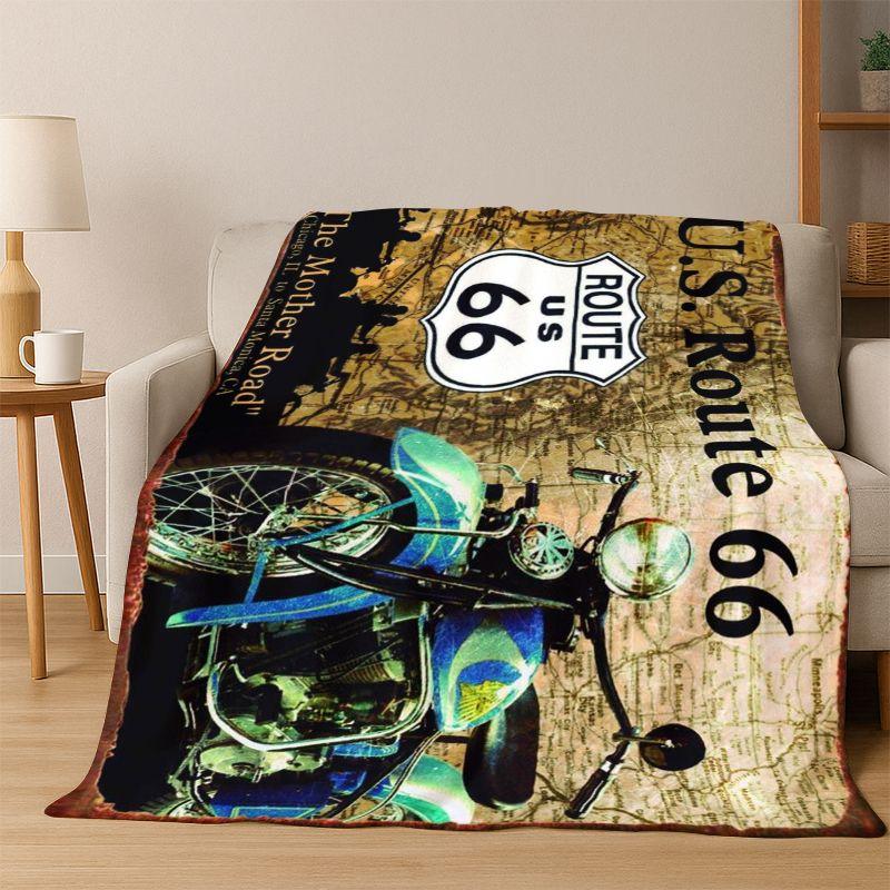 Retro Route66 Amerika Mutter der Straßen Schild Flanelldecke Weiche Warme Überwurfdecke für Schlafzimmer Wohnzimmer Bett Reise Camping Picknick